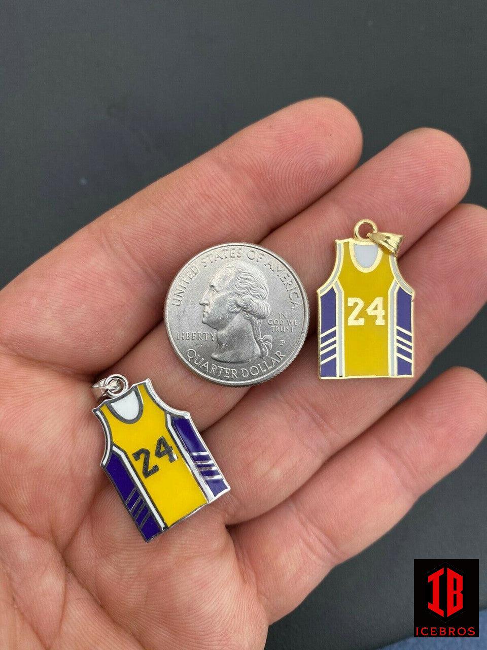 Feel Like I'm Kobe Bryant Enamel 24 Basketball Pendant Real 925 Sterling Silver