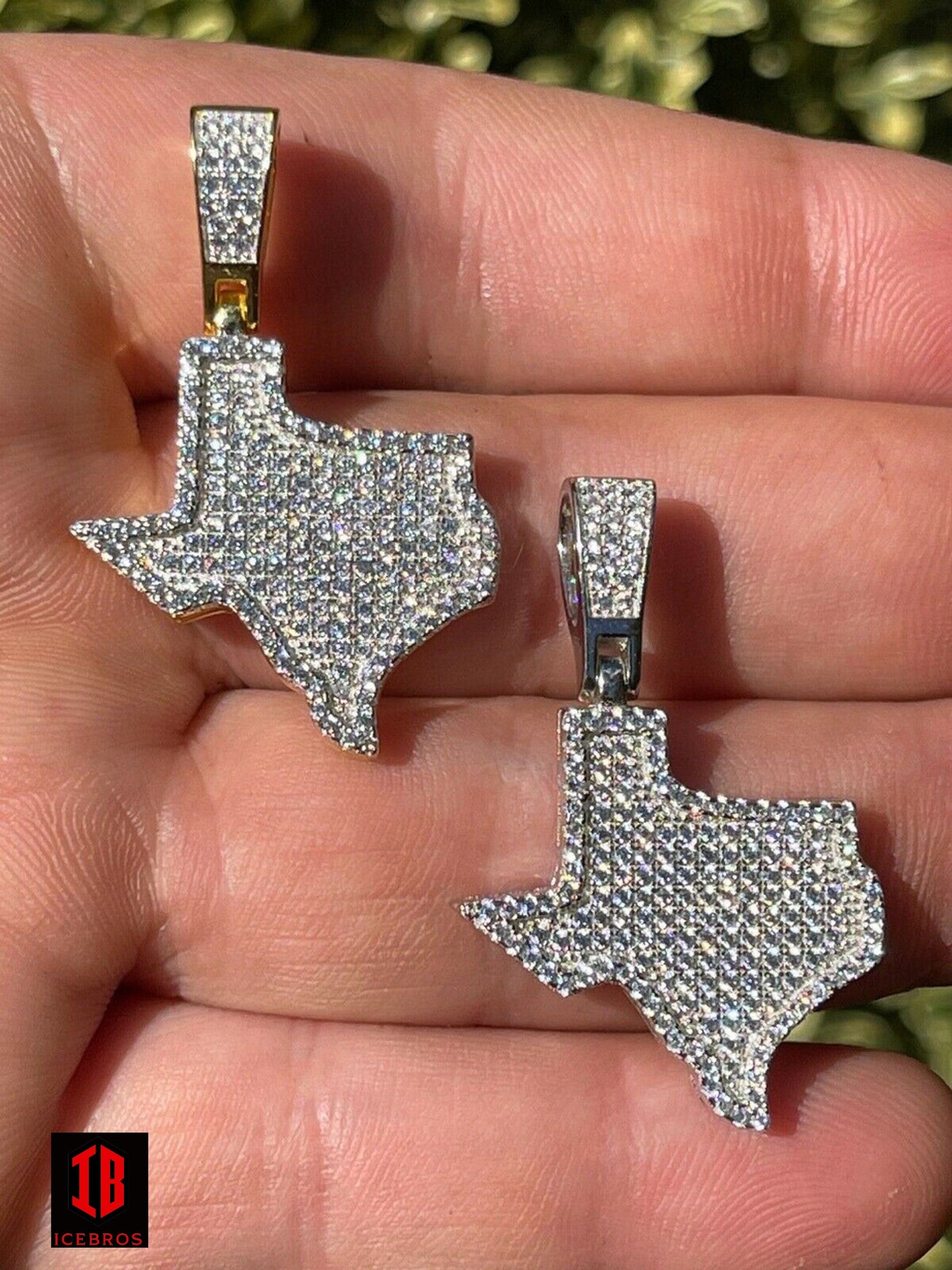 925 Silver Hip Hop Texas State Shape Pendant Iced CZ Diamond Necklace Gold