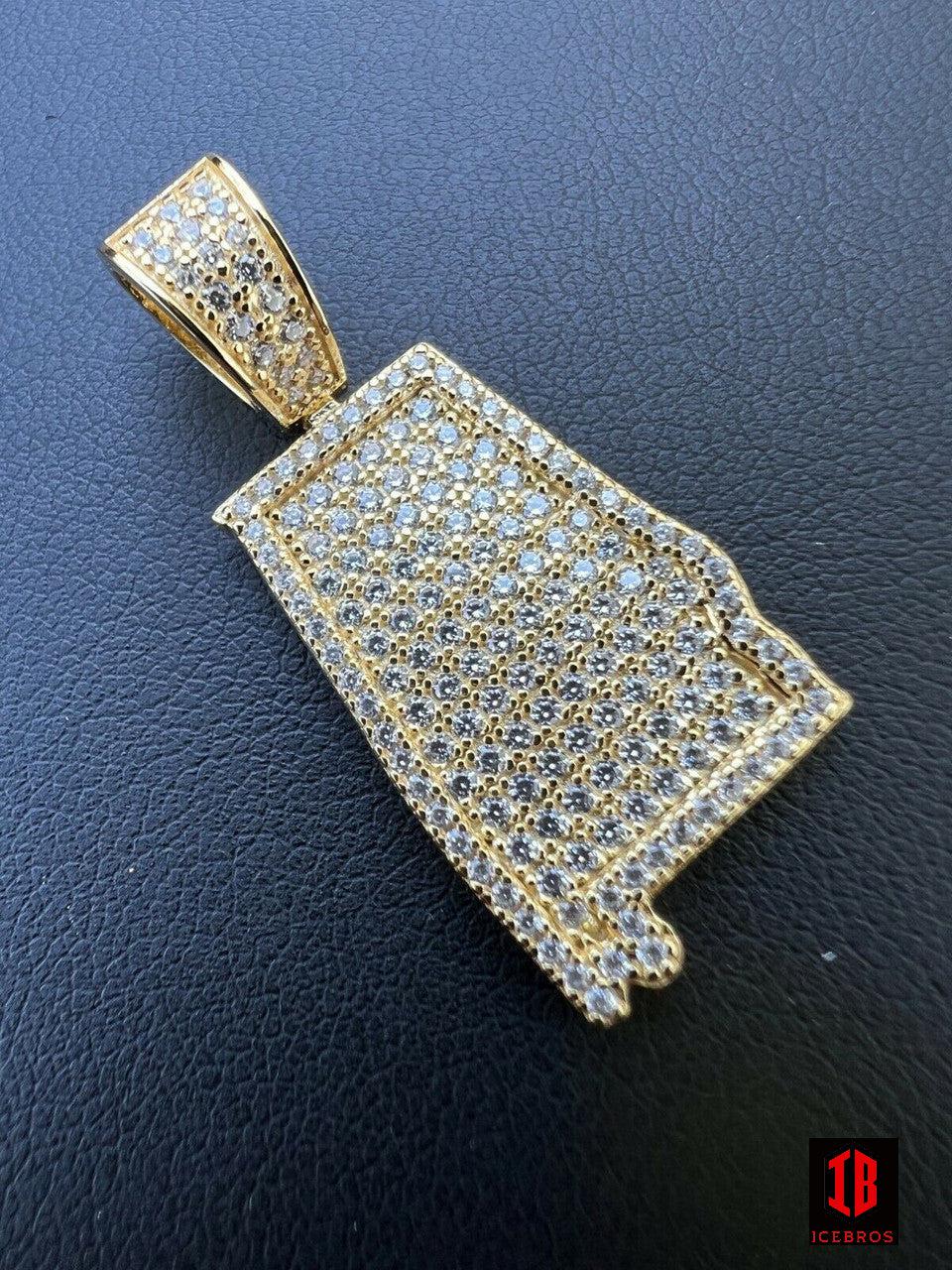 925 Silver Flag Alabama State Shape Pendant Iced CZ Diamond Necklace Gold
