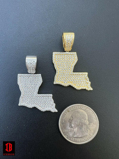 925 Silver Hip Hop Louisiana State Flag Shape Pendant Iced CZ Diamond Chain