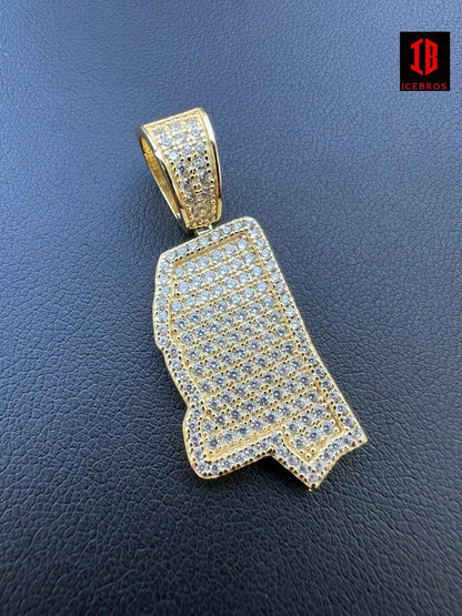 925 Silver Hip Hop Mississippi Shape Flag Pendant Iced CZ Diamond Necklace Gold