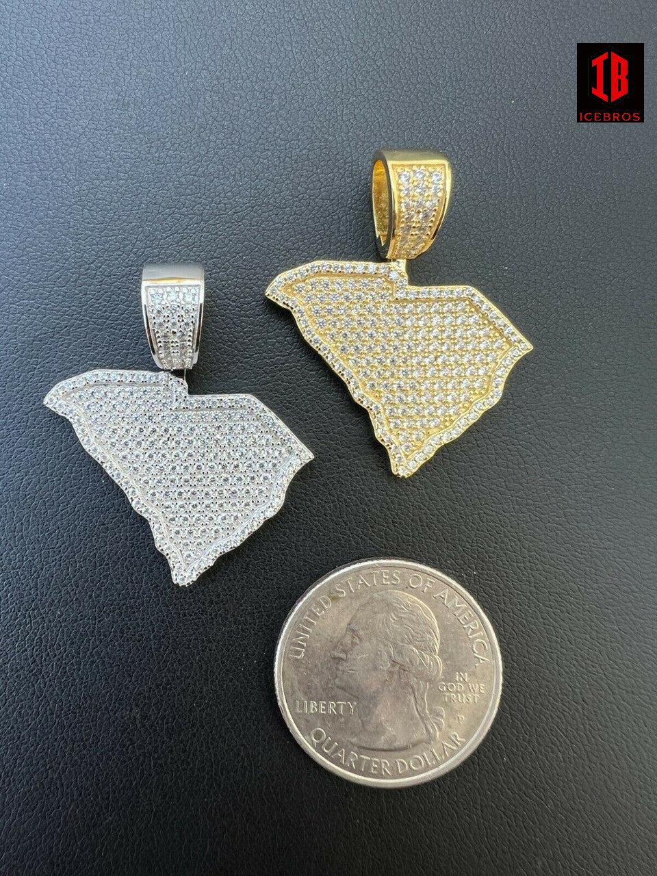 925 Silver Hip Hop South Carolina Flag Shape Pendant Iced Diamond Necklace Gold