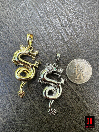 Moissanite 3D Dragon Pendant Iced Necklace 925 Sterling Silver 14k Gold gp