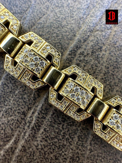 Men Moissanite Custom Links 10k Gold Over Real 925 Sterling Silver Bracelet