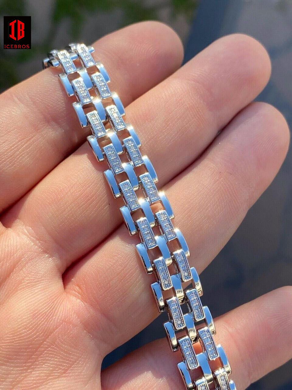 MOISSANITE Presidential ID Panther Bracelet 14k White Gold Real 925 Silver Iced