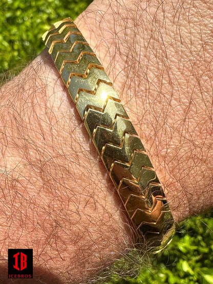 Monaco Snake Skin Bracelet Real 14k Gold Plated 925 Silver 10mm Men Ladies