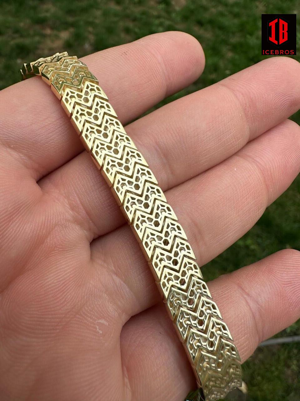 Monaco Snake Skin Bracelet Real 14k Gold Plated 925 Silver 10mm Men Ladies