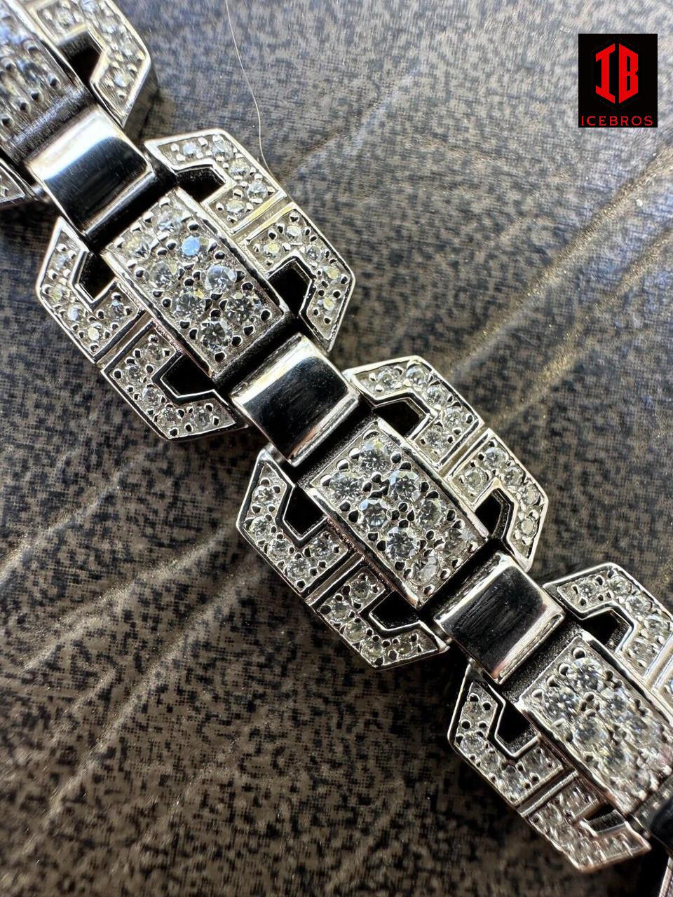 Men Moissanite Custom Links 10k Gold Over Real 925 Sterling Silver Bracelet