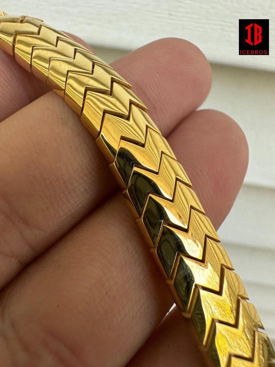 Monaco Snake Skin Bracelet Real 14k Gold Plated 925 Silver 10mm Men Ladies