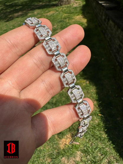 Men Moissanite Custom Links 10k Gold Over Real 925 Sterling Silver Bracelet