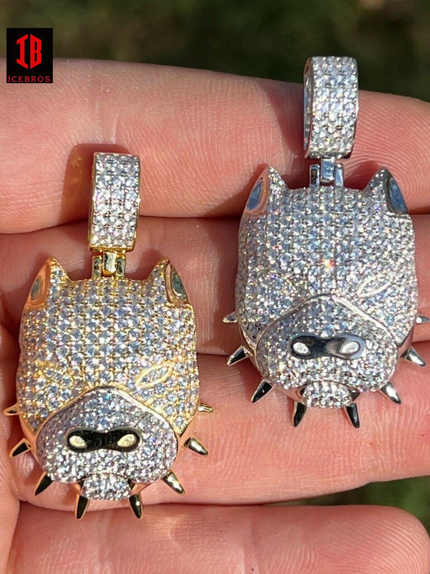 925 Silver Pitbull Dog Charm Necklace Iced Diamond Gold Necklace