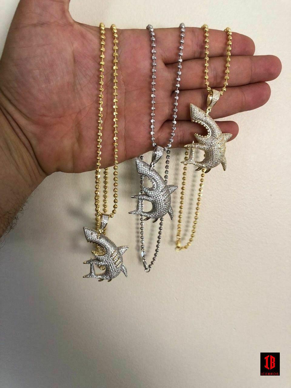 925 Silver Shark Pendant Diamond Big Piece Hip Hop Real Vermeil