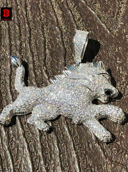 Vermeil 925 Silver Real Iced 2ct Diamond Rasta Lion Iced Leo Pendant White Gold