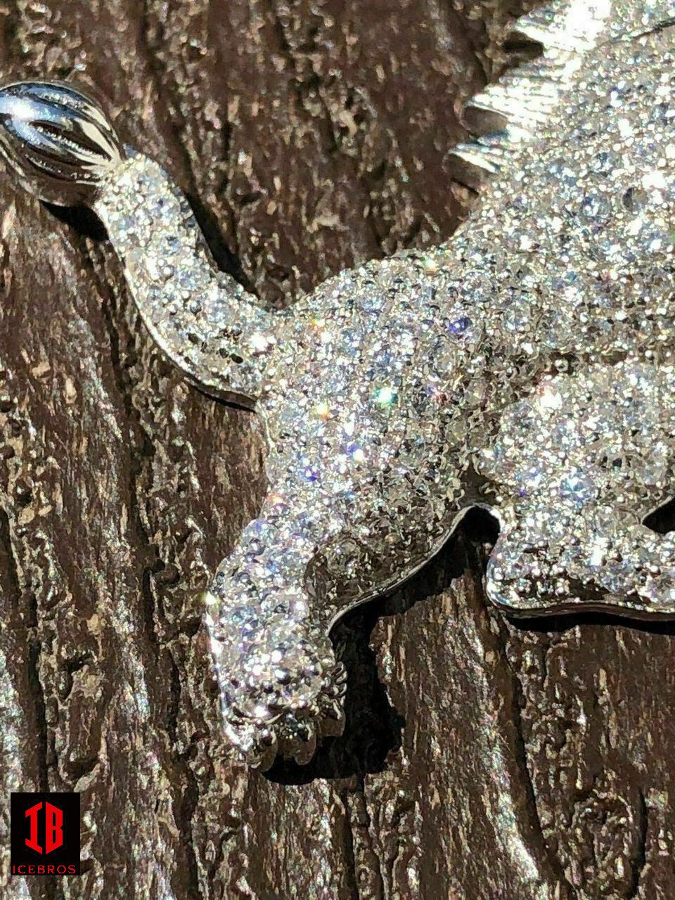 Vermeil 925 Silver Real Iced 2ct Diamond Rasta Lion Iced Leo Pendant White Gold