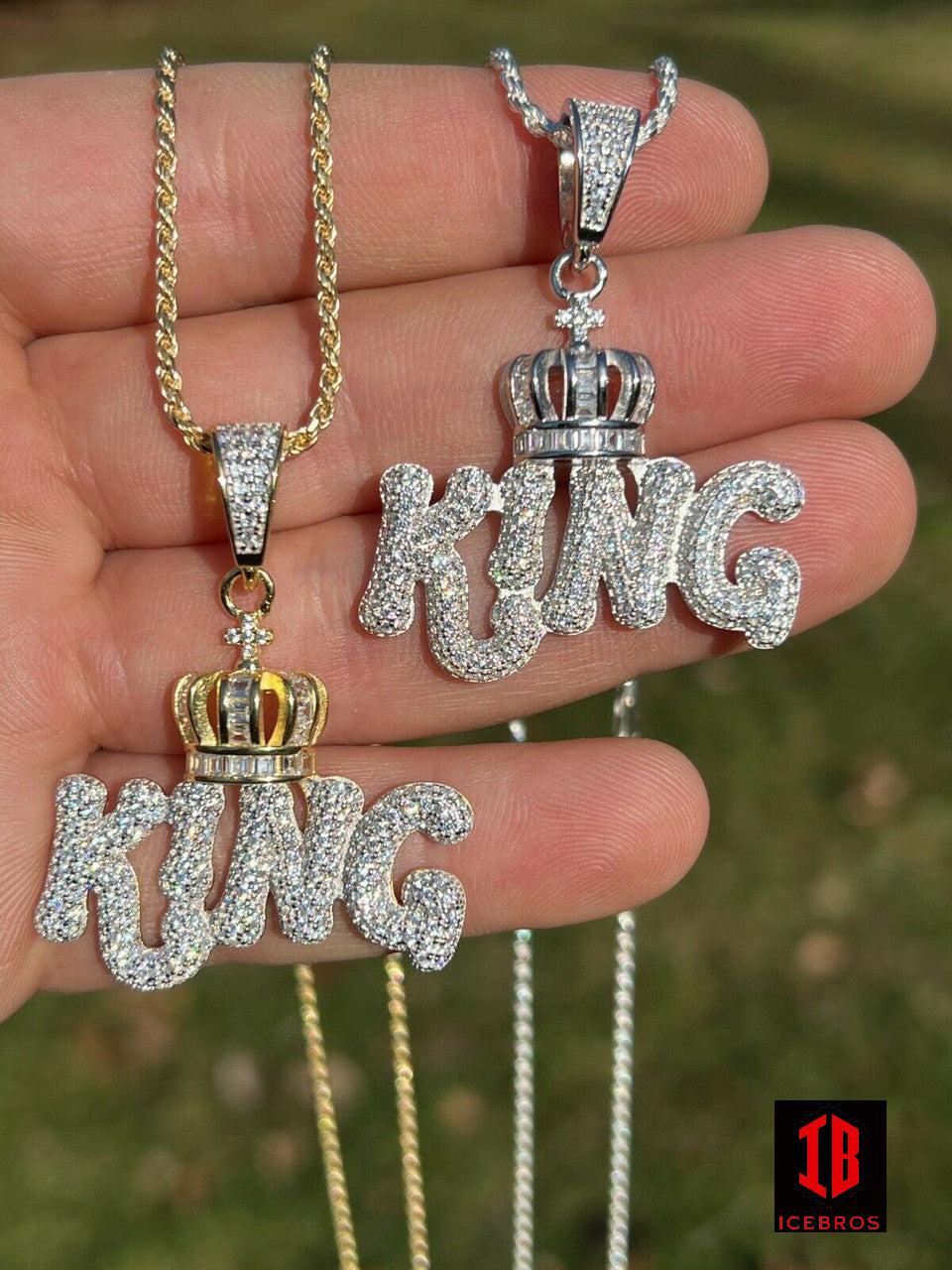 Crown CZ 925 Sterling Silver Hip Hop King With Crown Bail Iced Necklace