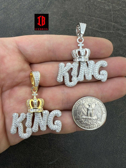 Crown CZ 925 Sterling Silver Hip Hop King With Crown Bail Iced Necklace