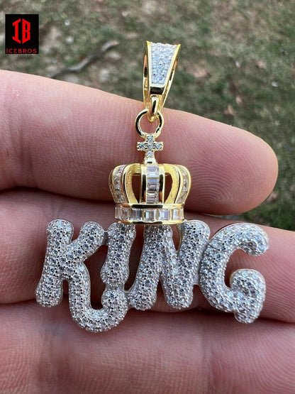 Crown CZ 925 Sterling Silver Hip Hop King With Crown Bail Iced Necklace