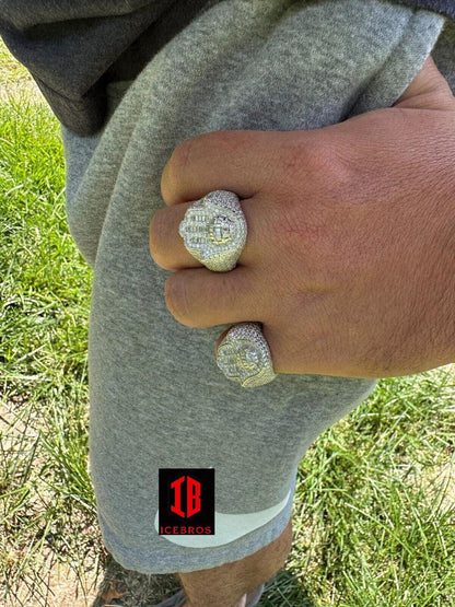 MOISSANITE Baguette Hamsa Hamza Ring Men's 14k Gold Plated Vermeil 925 Silver Icebros
