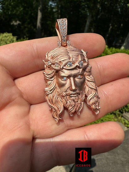 MOISSANITE PENDANT Jesus Face CHARM, 3D Jesus Piece Iced Polished Charm, 14k Gold Vermeil 925 Sterling Silver Sand Blast Finish Men Pendant