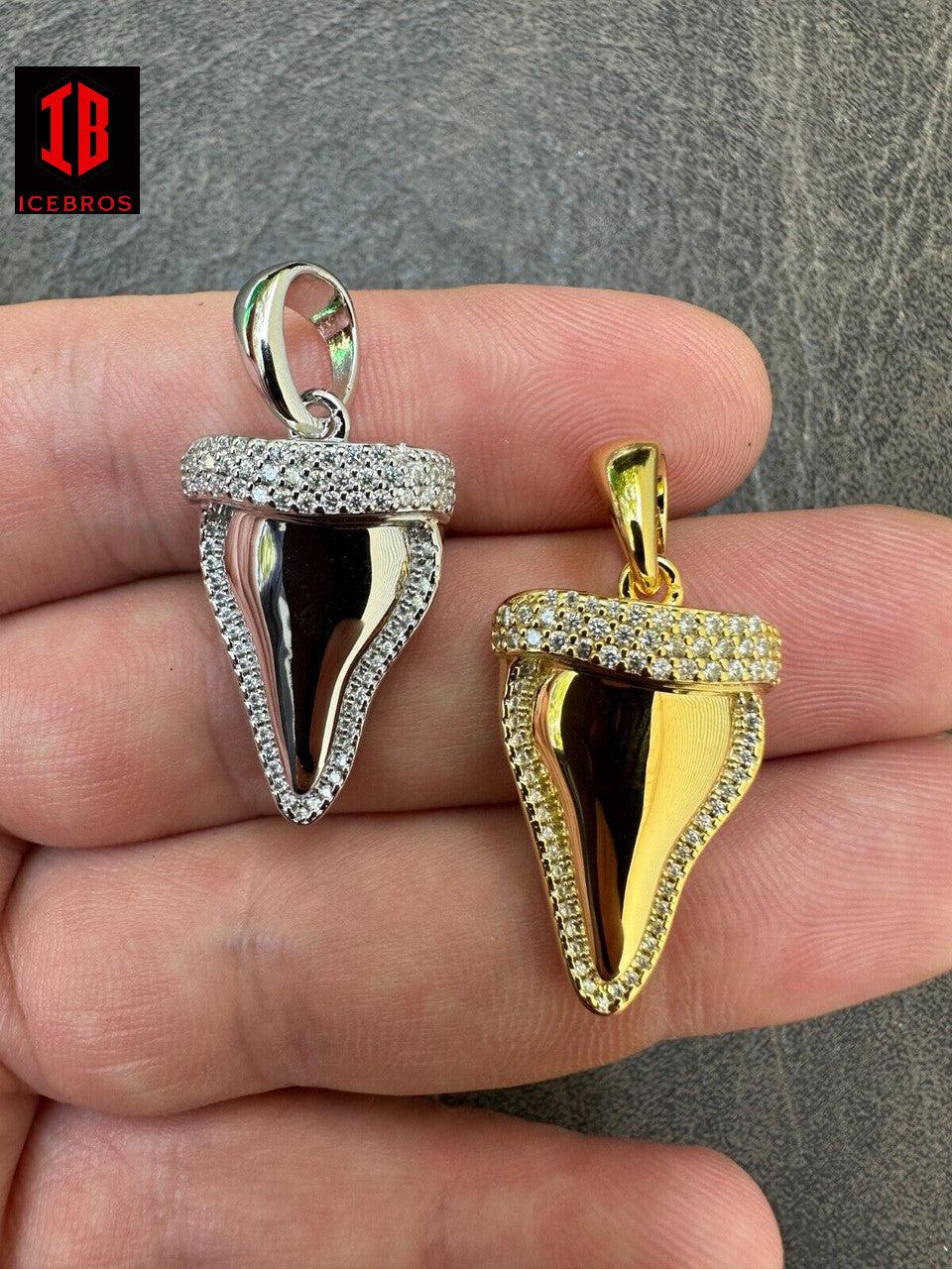 MOISSANITE Iced Solid Shark Tooth Iced Pendant 925 Silver 14K Gold Coating Charm