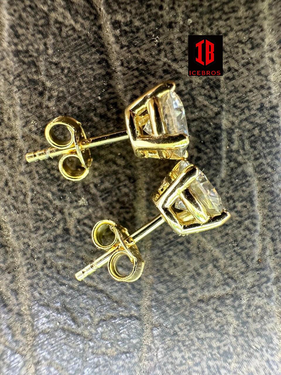 Genuine 14k Solid Yellow Gold Real Moissanite Stud Earrings Passes Diamond Tester 0.2-8ct