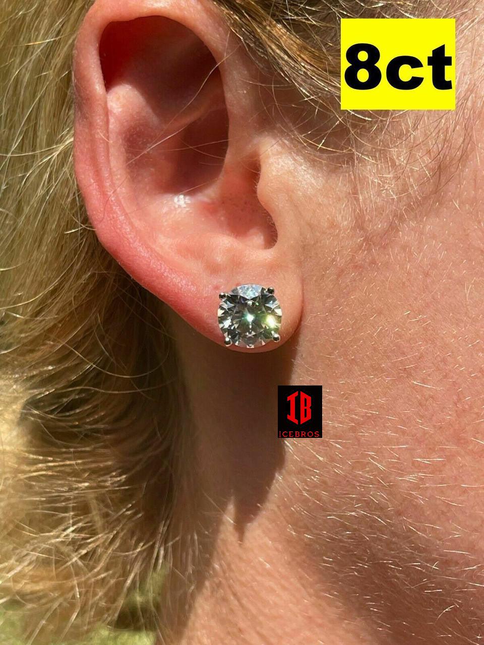Genuine 14k Solid Yellow Gold Real Moissanite Stud Earrings Passes Diamond Tester 0.2-8ct