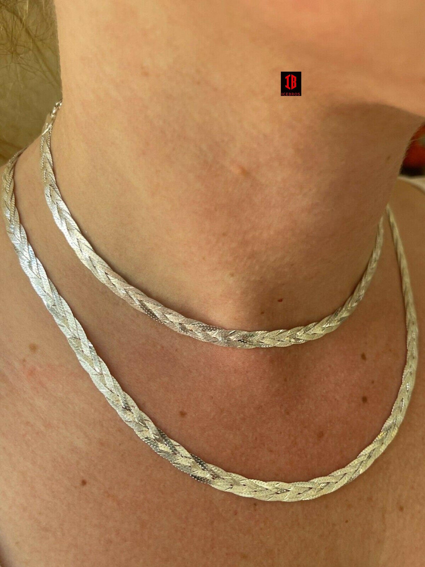 Ladies Solid 925 Sterling Silver Braided Herringbone Chain Necklace 6mm 14inch-22inch