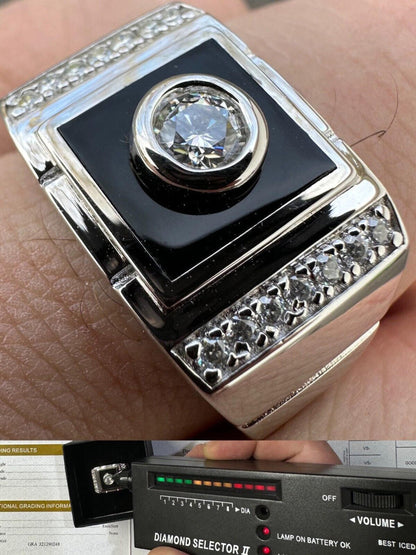 Moissanite Men's 14k Vermeil 925 Silver Iced Black Onyx Ring Diamond Test Approve