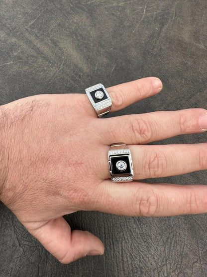 Moissanite Men's 14k Vermeil 925 Silver Iced Black Onyx Ring Diamond Test Approve