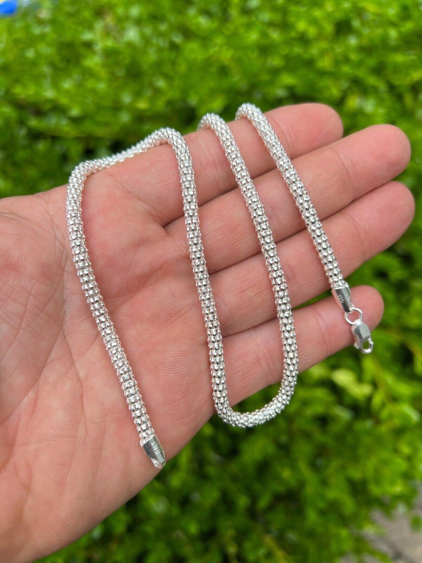 Vermeil Diamond Cut Popcorn Mesh 925 Sterling Silver Chain Necklace Coreana (2-6mm)