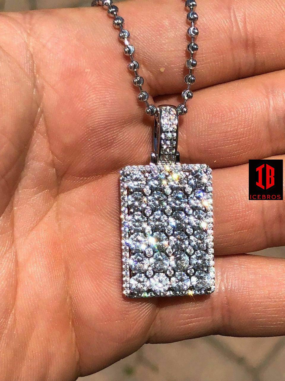 925 Silver Men's 3D Dog Tag Pendant ICED  6ct Diamond Hip Hop Chain