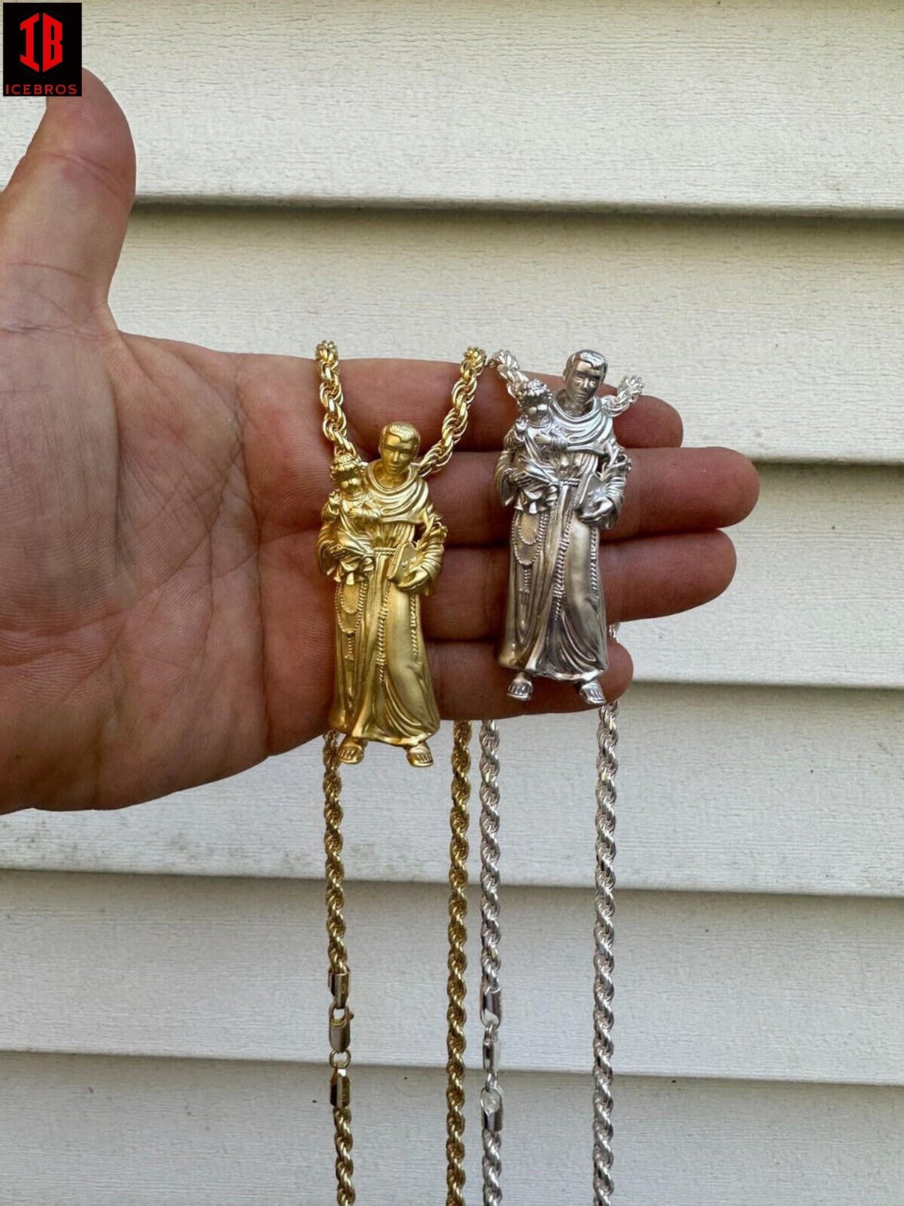 3D St Joseph Baby Jesus Pendant Heavy 14k Gold or White Gold Plated 925 Sterling Slver Pendant