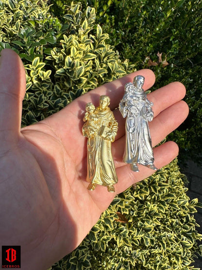 3D St Joseph Baby Jesus Pendant Heavy 14k Gold or White Gold Plated 925 Sterling Slver Pendant