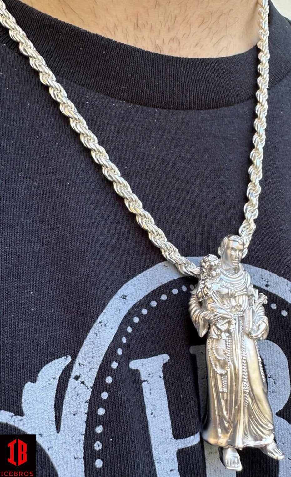 3D St Joseph Baby Jesus Pendant Heavy 14k Gold or White Gold Plated 925 Sterling Slver Pendant