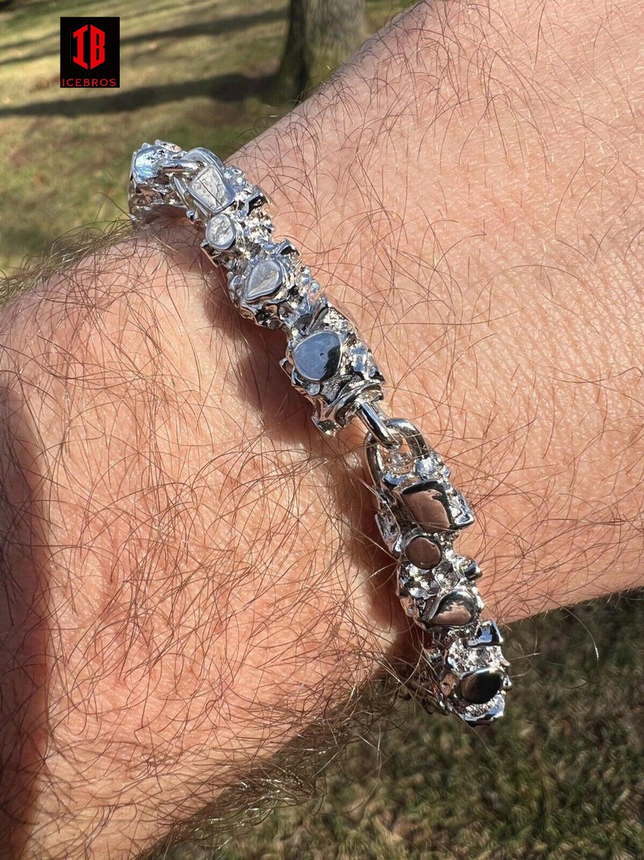 Heavy 8mm Custom Handmade Solid 925 Sterling Silver Nugget Link Bracelet (8mm)