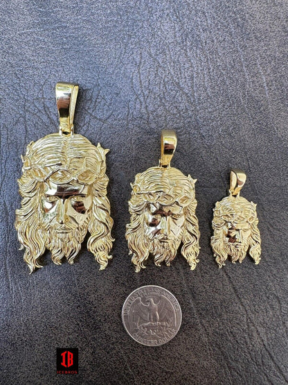 Glossy 10k 14k Gold Over 925 ITALY Silver Jesus Piece Iced Pendant Chain - 3 Sizes