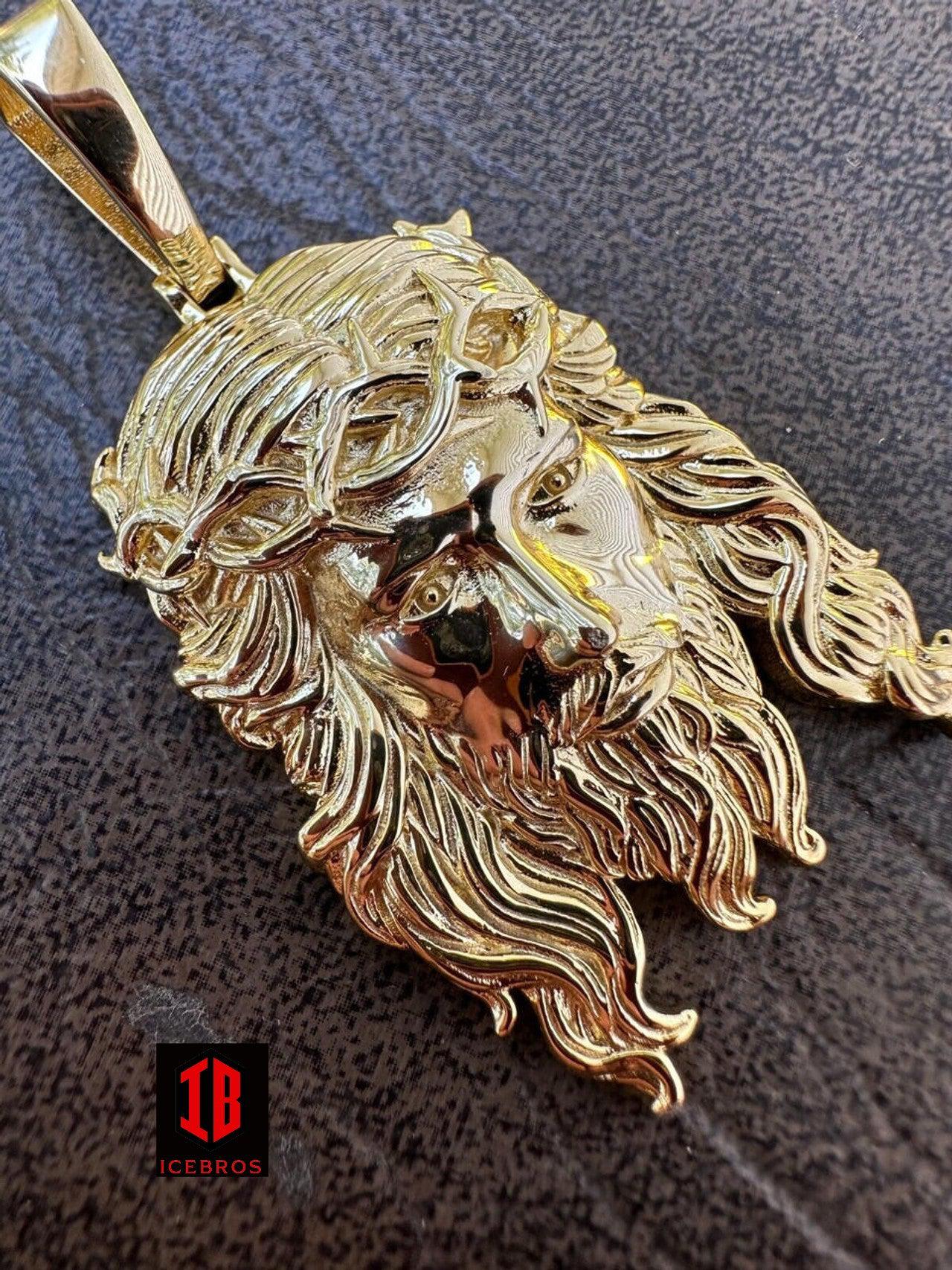 Glossy Rose Gold Over 925 ITALY Silver Jesus Piece Iced Pendant Chain - 3 Sizes