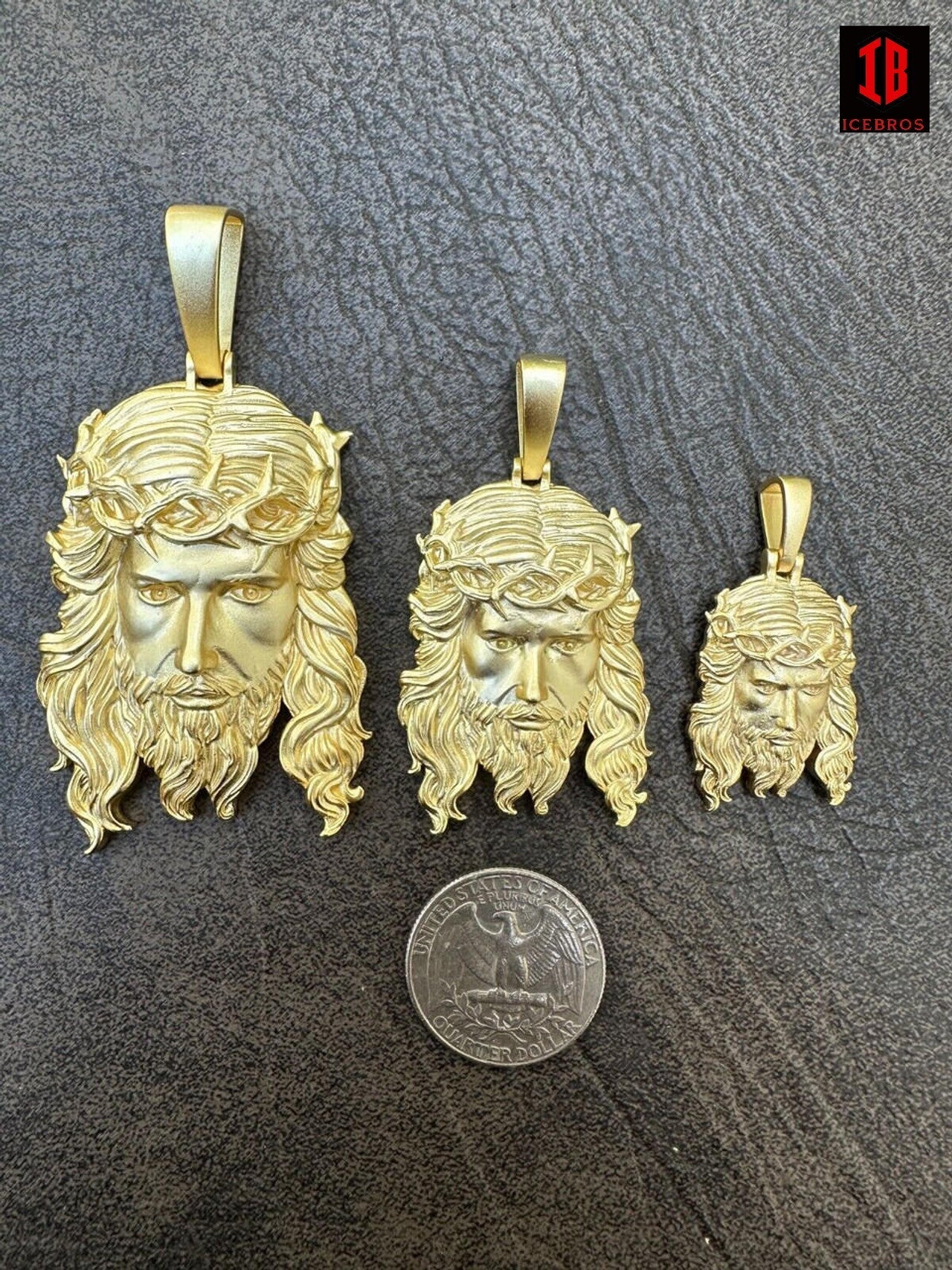 Copy of Matte Fine  10K 14K Gold over 925 ITALY Silver Jesus Piece Iced Pendant Chain - 3 Sizes