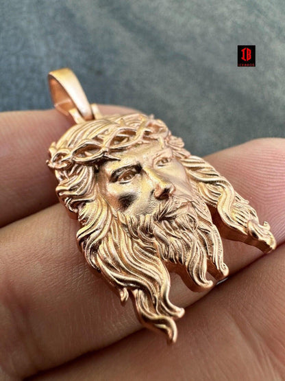 Copy of Matte Fine  10K 14K Gold over 925 ITALY Silver Jesus Piece Iced Pendant Chain - 3 Sizes
