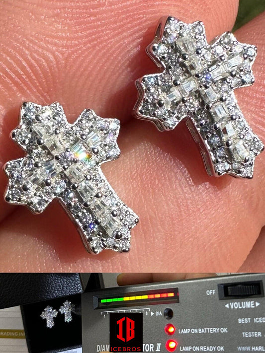 Gothic Cross Large Earrings Real 925 Silver Iced Moissanite Hip Hop Mens Ladies