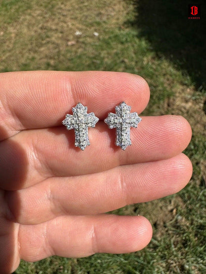 Gothic Cross Large Earrings Real 925 Silver Iced Moissanite Hip Hop Mens Ladies