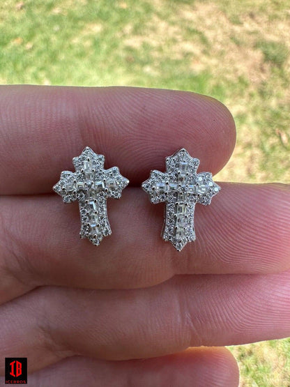 Gothic Cross Large Earrings Real 925 Silver Iced Moissanite Hip Hop Mens Ladies