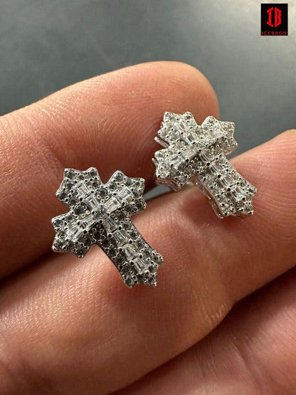 Gothic Cross Large Earrings Real 925 Silver Iced Moissanite Hip Hop Mens Ladies