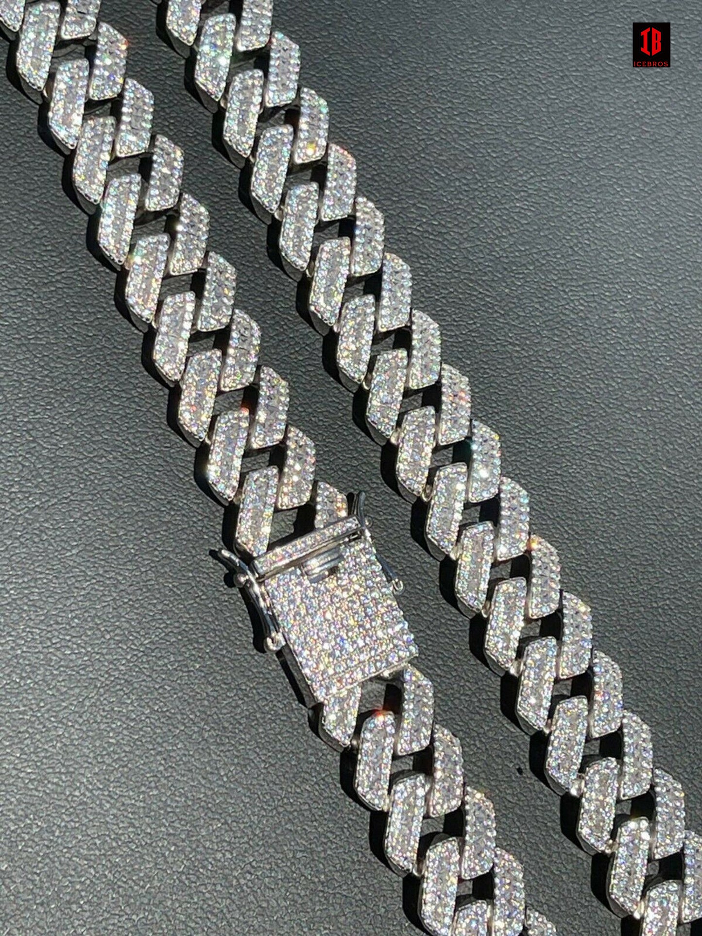 Mens Solid 925 Sterling Silver Baguette Prong Cuban Chain Hip Hop Iced Diamond