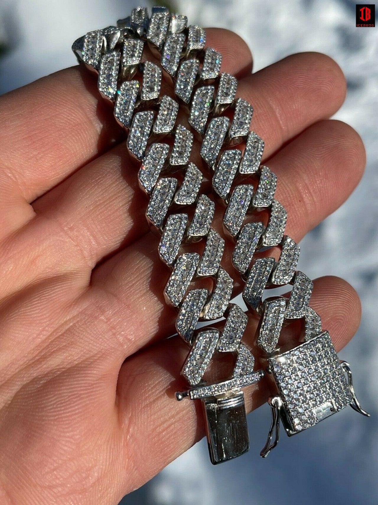 Mens Solid 925 Sterling Silver Baguette Prong Miami Cuban Bracelet Iced Diamond