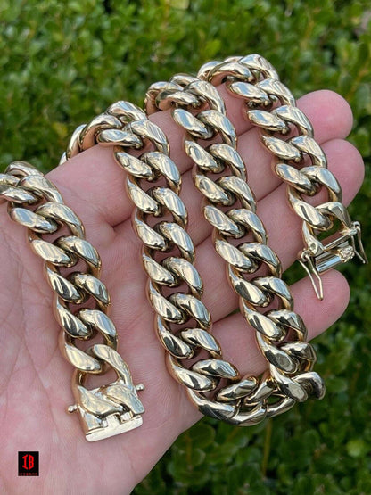 (16MM) Mens Miami Cuban Link Chain - Gold Plated Stainless Steel 8-18mm Yellow/Rose/White
