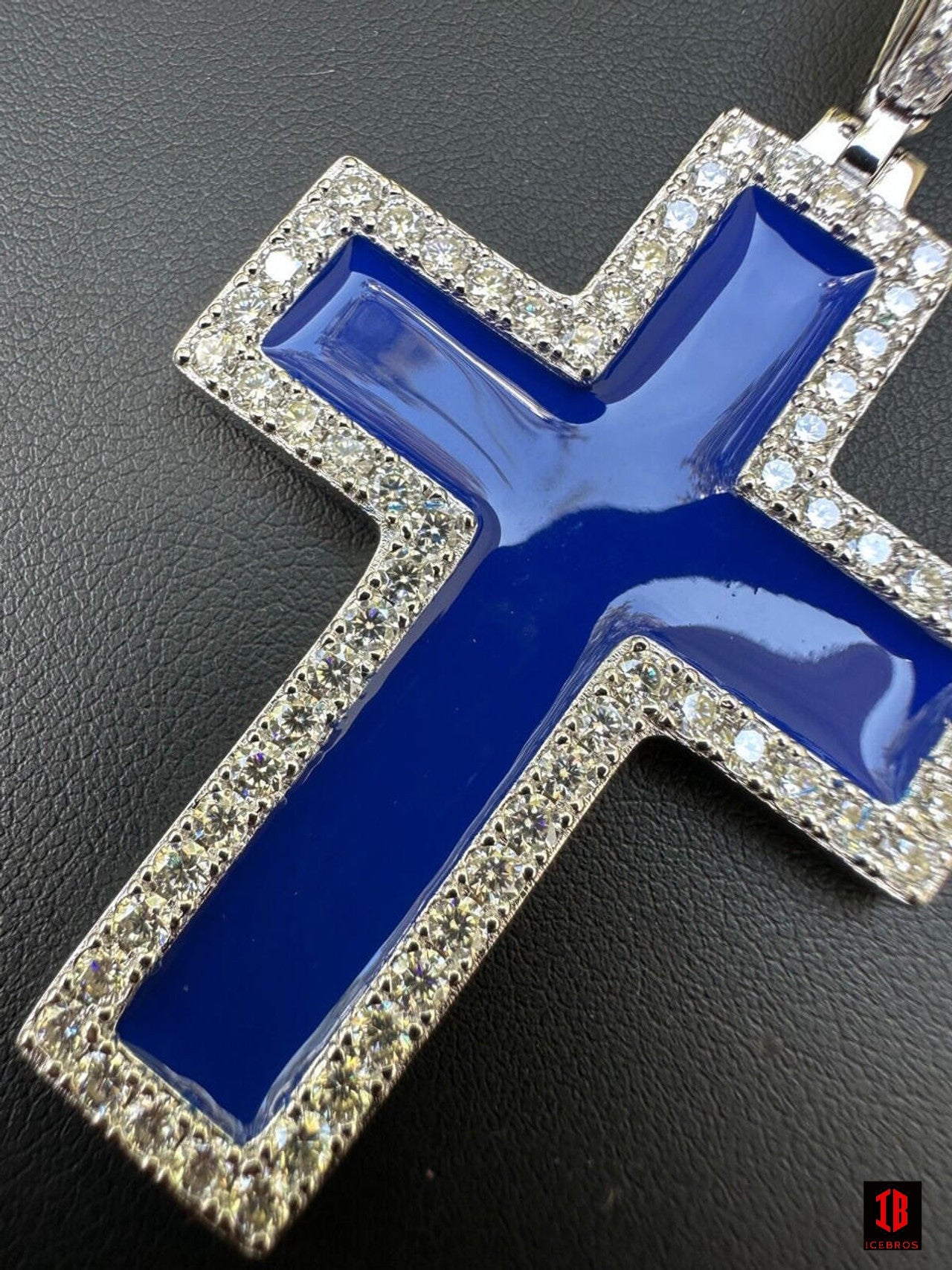 MOISSANITE Cross Pendant Iced Necklace Navy Blue Enamel Real 925 Silver 3 Sizes