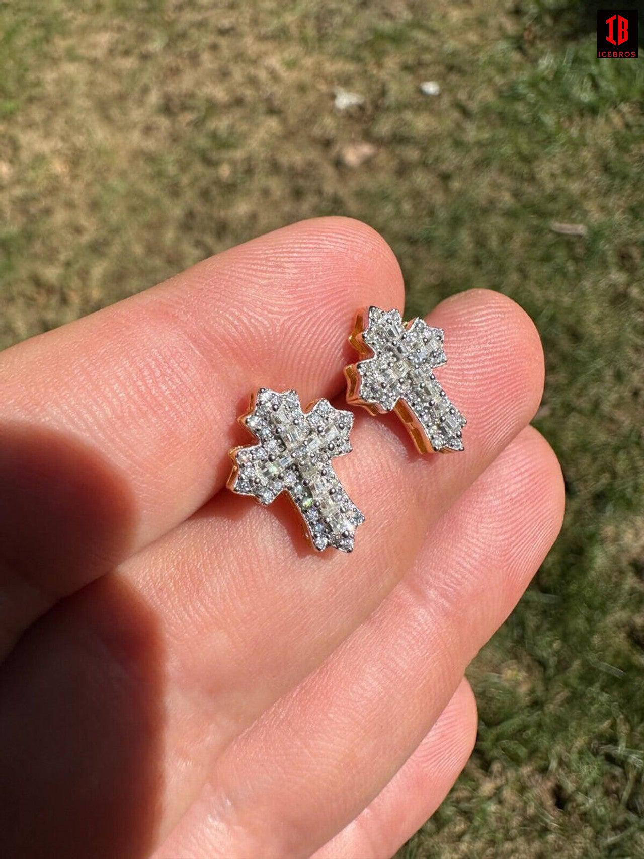 Gothic Cross Large Earrings Real 925 Silver Iced Moissanite Hip Hop Mens Ladies