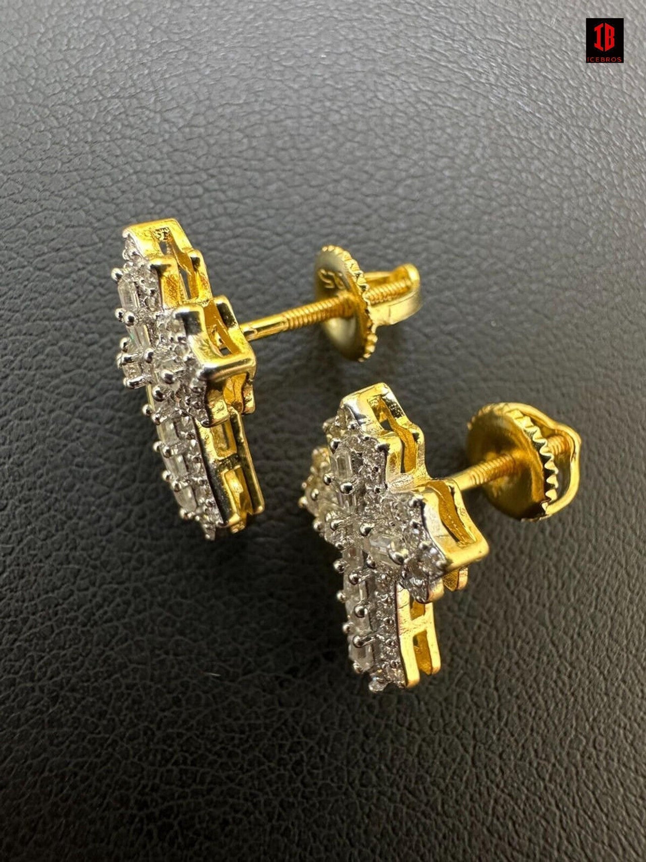 yellow gold Gothic Cross Large Earrings Real 925 Silver Iced Moissanite Hip Hop Mens Ladies