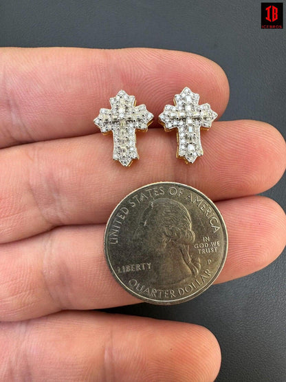 Gothic Cross Large Earrings Real 925 Silver Iced Moissanite Hip Hop Mens Ladies